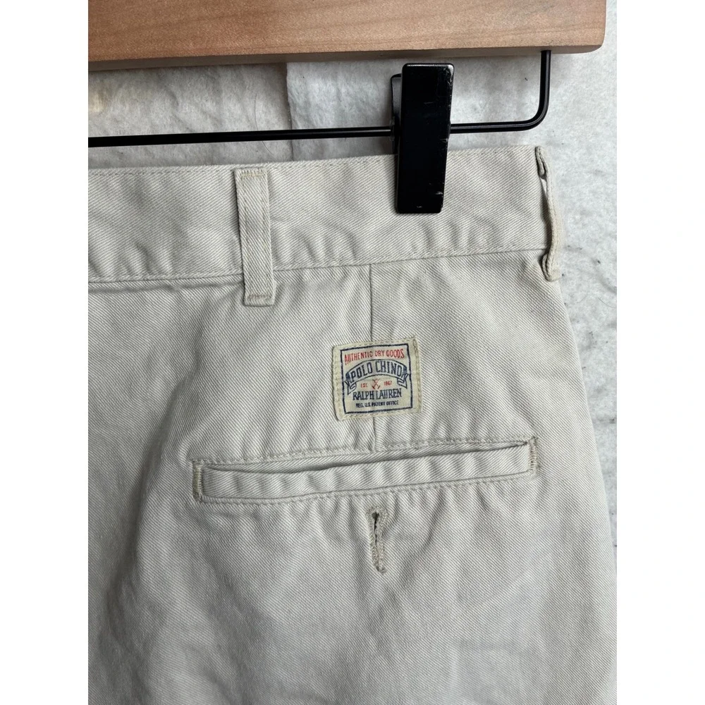 Polo Ralph Lauren Andrew Shorts Mens 34 Tan Beige Pleated Chino Cotton USA 90s